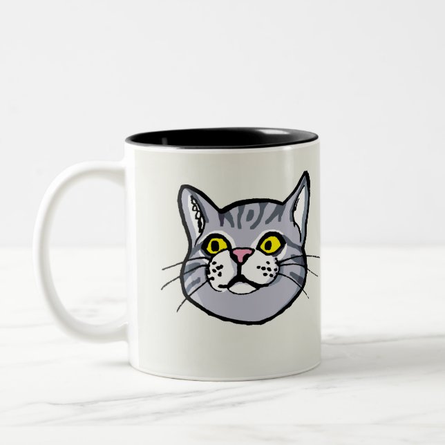 2 Couleurs Tasse grise de dessin de chat tigré (Gauche)