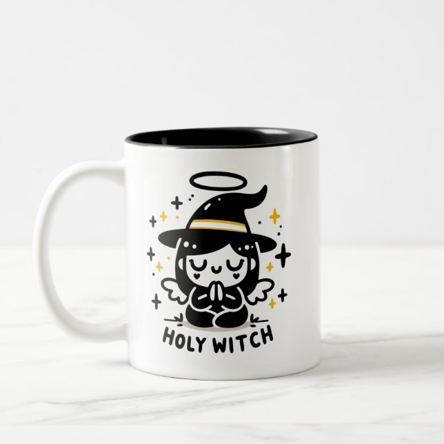 2 Couleurs Tasse Halloween Ange Priant Sainte Sorcière | Rect (Gauche)