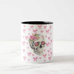 2 Couleurs Tasse Halloween Crâne Floral Coquette Rubans Roses