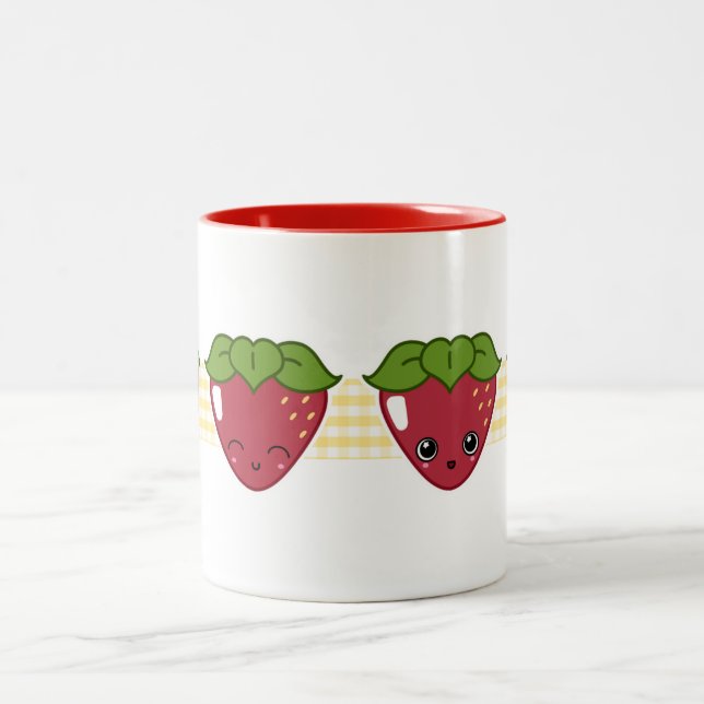 2 Couleurs Tasse heureuse de fraise (Centre)