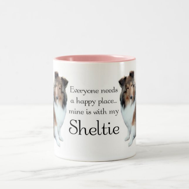 2 Couleurs Tasse heureuse de Sheltie d'endroit (Centre)