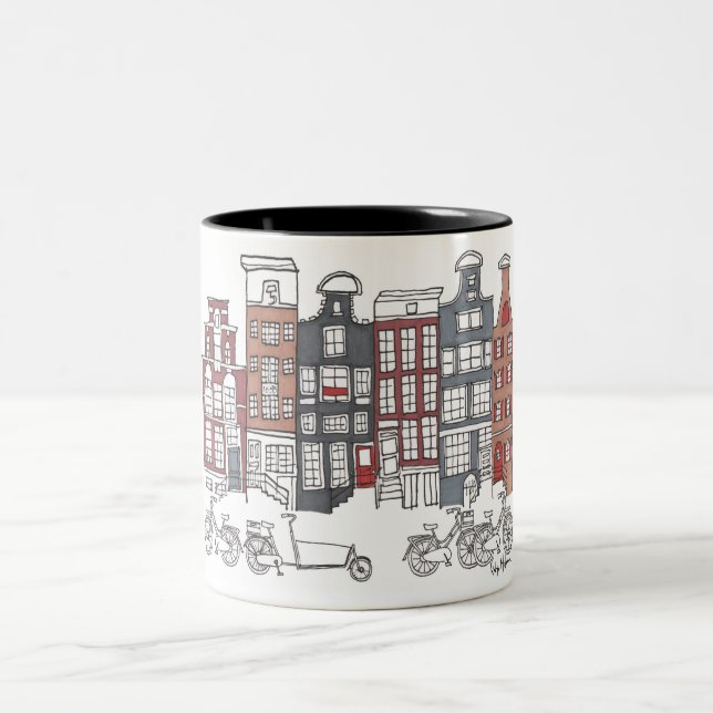 2 Couleurs Tasse illustrée d'Amsterdam et de vélos (Centre)