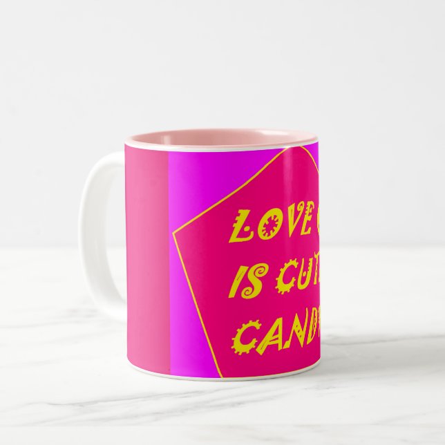 2 Couleurs Tasse imprimée rose pâle et jaune banane (Devant gauche)