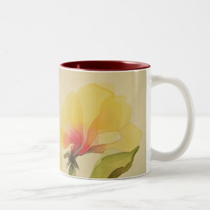 2 Couleurs Tasse jaune de fleur d'aquarelle