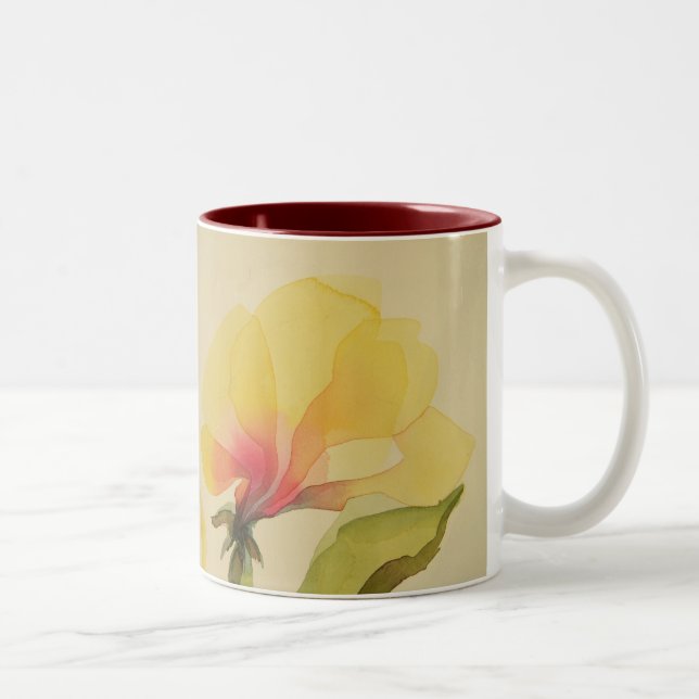 2 Couleurs Tasse jaune de fleur d'aquarelle (Droit)