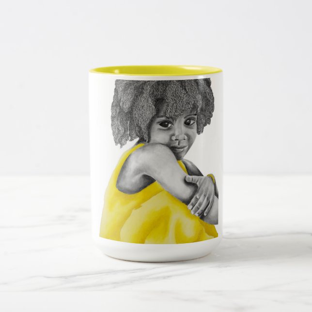 2 Couleurs Tasse jaune de la fille 1 (Centre)