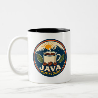 2 Couleurs Tasse Java Morning Coffee Retro Badge Deux Tons