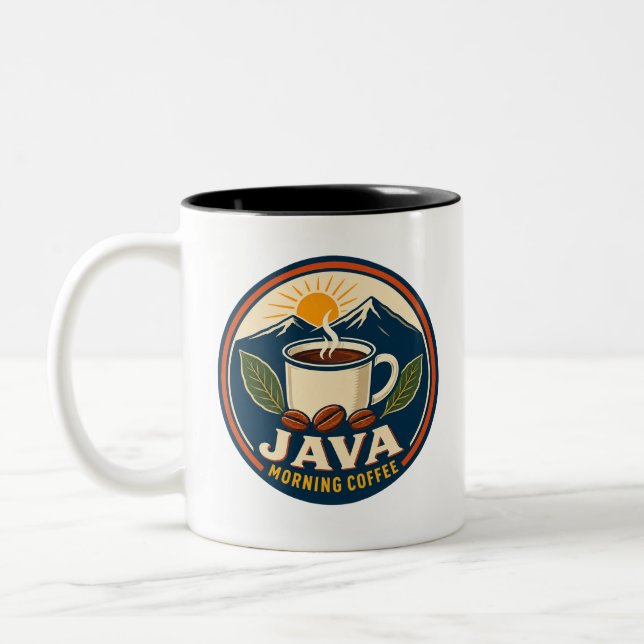 2 Couleurs Tasse Java Morning Coffee Retro Badge Deux Tons (Gauche)