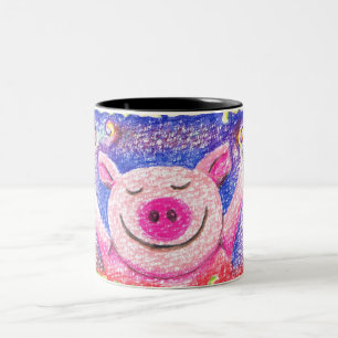 2 Couleurs Tasse joyeuse de taille standard de porc d'art de