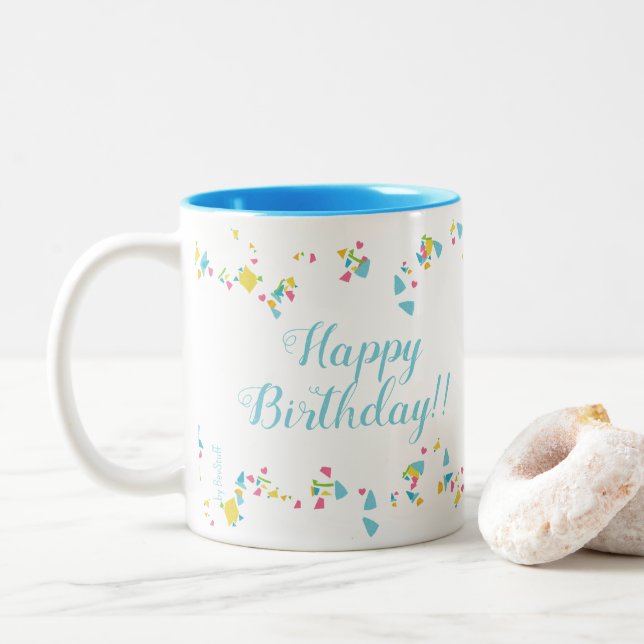 2 Couleurs Tasse Joyeux Anniversaire Confettis de Fête (Avec donut)