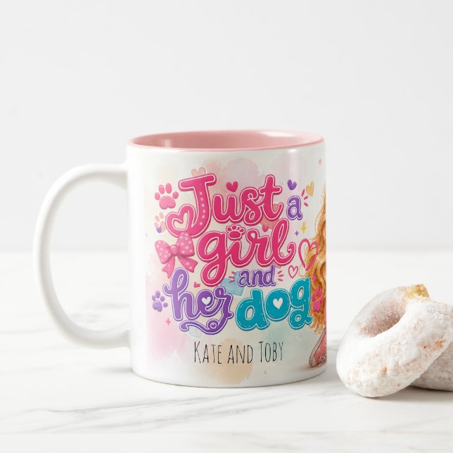2 Couleurs Tasse Juste une Fille et son Chien (Avec donut)