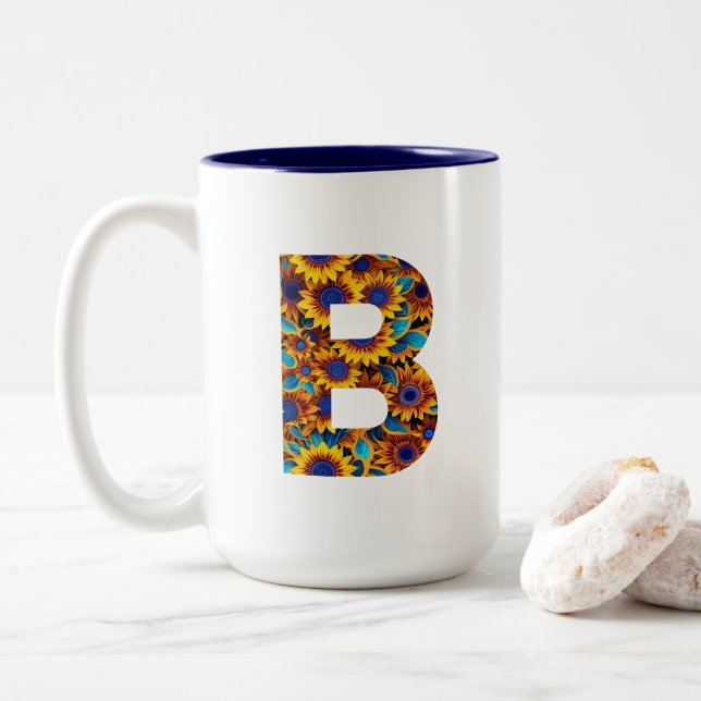 2 Couleurs Tasse lettre B avec tournesols (Avec donut)