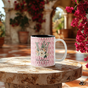 2 Couleurs Tasse Lettre Florale Boho W avec Nom Personnalisé
