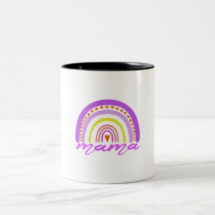 2 Couleurs Tasse Maman Bohème Cœur Arc-en-Ciel Doodle