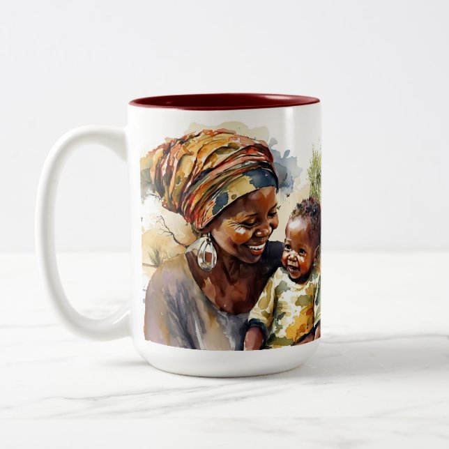 2 Couleurs Tasse Maman et Bébé Africains (Gauche)