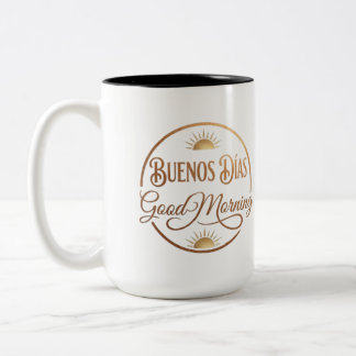 2 Couleurs Tasse matinale bilingue minimaliste - Bonjour