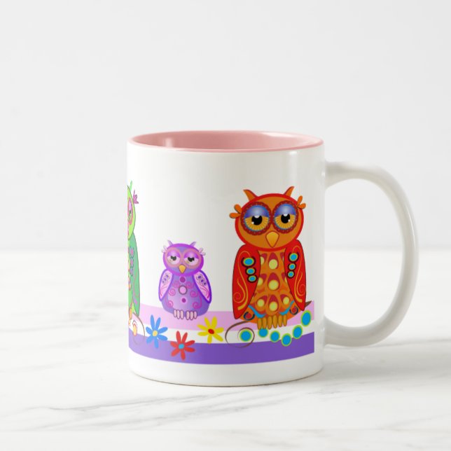2 Couleurs Tasse mignonne de bande dessinée avec des hiboux (Droit)
