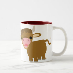 2 Couleurs Tasse mignonne de boeuf de bande dessinée