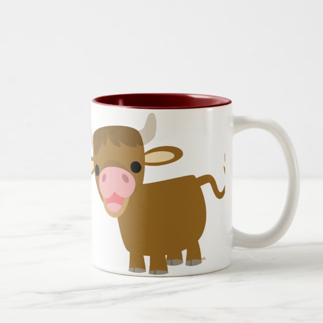 2 Couleurs Tasse mignonne de boeuf de bande dessinée (Droit)