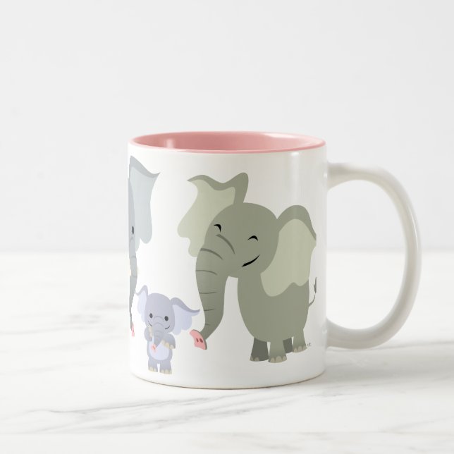 2 Couleurs Tasse mignonne de famille d'éléphant de bande (Droit)