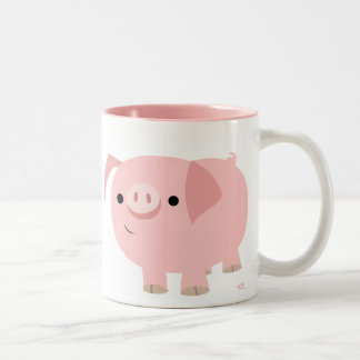 2 Couleurs Tasse mignonne de porc de bande dessinée
