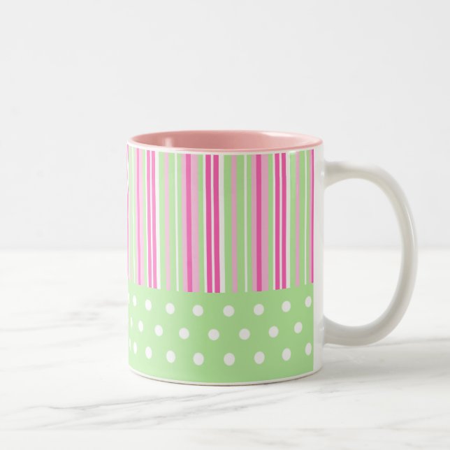 2 Couleurs Tasse mignonne de rayures et de pois (Droit)