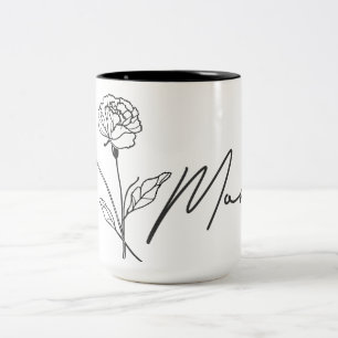 2 Couleurs Tasse minimaliste pour maman avec cœur et fleurs