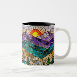 2 Couleurs Tasse Montagne Lever de Soleil en Verre Coloré 