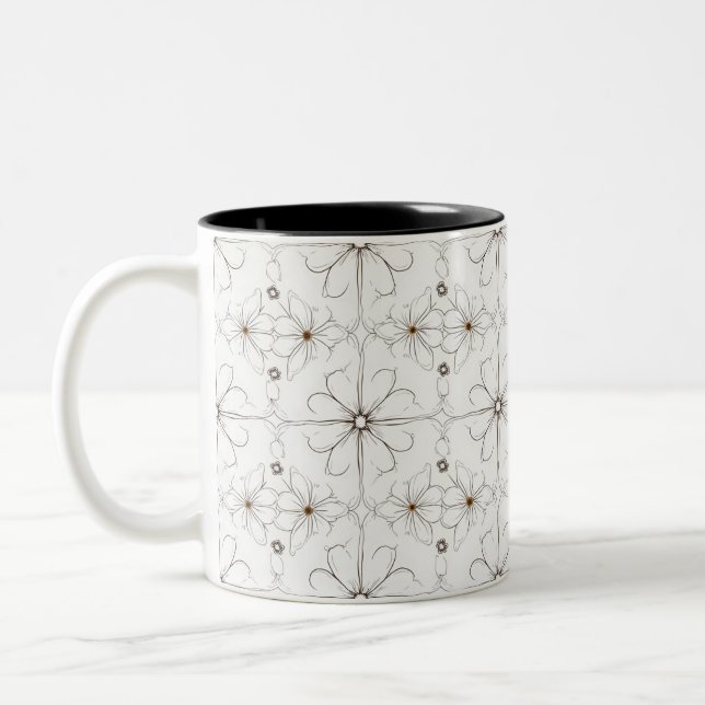 2 Couleurs Tasse motif de fleur de dessin moderne (Gauche)