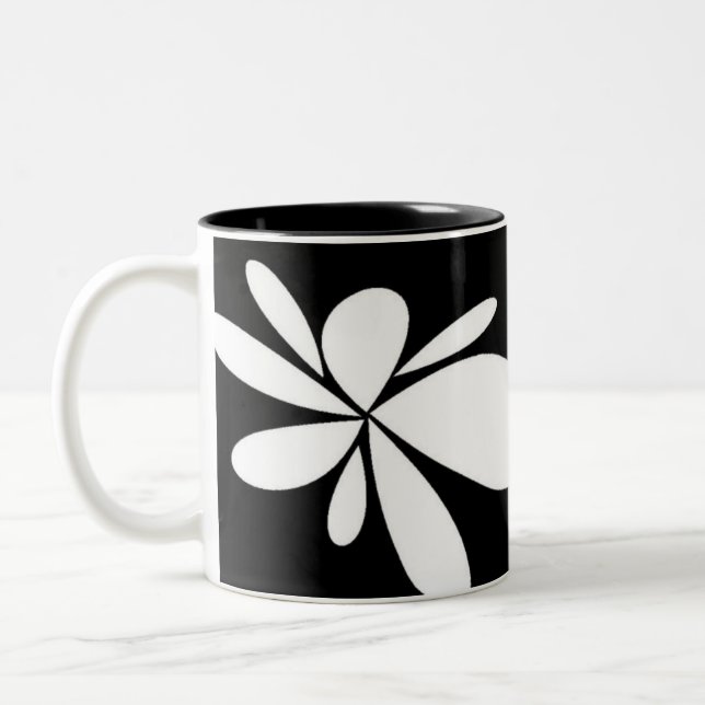 2 Couleurs tasse noire et blanche de fleur (Gauche)