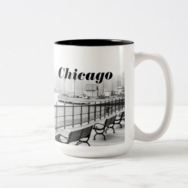 2 Couleurs Tasse noire et blanche de photo de Chicago (Droit)