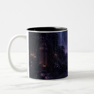 2 Couleurs Tasse noire gothique Château flottant Ciel pourpre