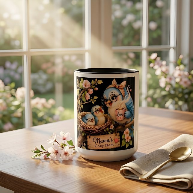 2 Couleurs Tasse noire Nid Douillet de Maman  (Créateur téléchargé)