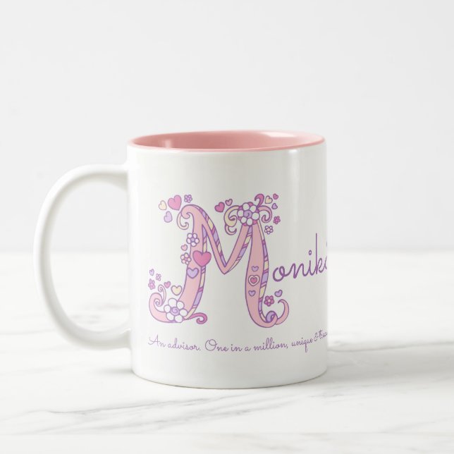 2 Couleurs Tasse nommée de monogramme de la fleur M de coeur (Gauche)