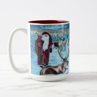 2 Couleurs Tasse Nostalgique Santa et Renne Peints 15 oz.