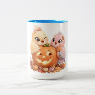 2 Couleurs Tasse Oiseaux d'Halloween & Citrouille