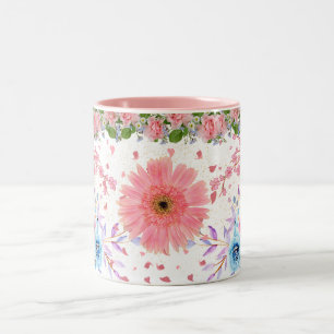 2 Couleurs Tasse Pailletée Fleur Rouge, Esthétique Florale Ét