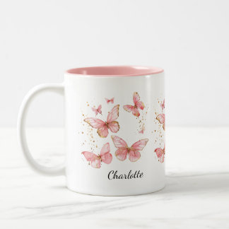 2 Couleurs Tasse papillon personnalisée, joli papillon rose