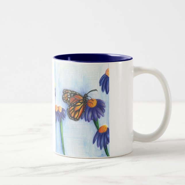 2 Couleurs Tasse Papillon sur Fleurs 33cl (Blanc/Nuit) (Droit)