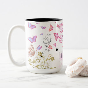 2 Couleurs Tasse Papillons & Fleurs Belle Fleur de Butler