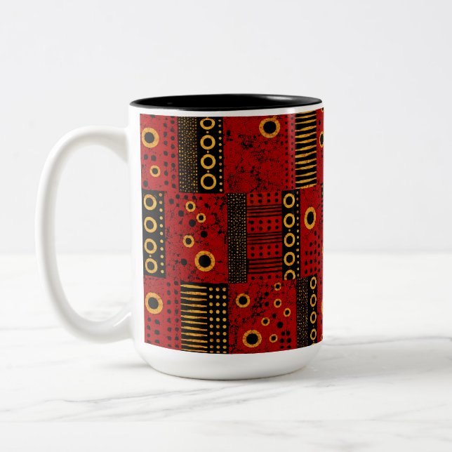 2 Couleurs Tasse patchwork tribal à soleil éclaté rouge afric (Gauche)