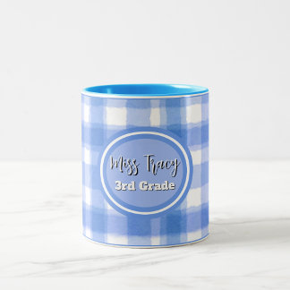2 Couleurs Tasse personnalisée à carreaux bleu pastel 