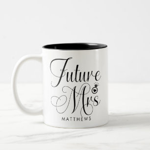2 Couleurs Tasse personnalisée avec calligraphie Future Mrs 