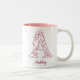 2 Couleurs Tasse personnalisée avec lettre florale A | Nom pe