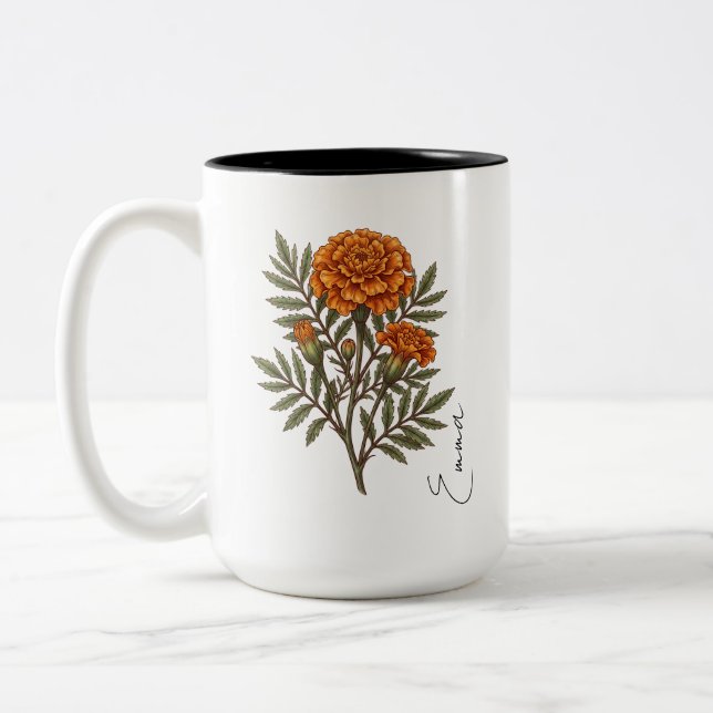 2 Couleurs Tasse personnalisée Fleur de naissance du mois d'o (Gauche)
