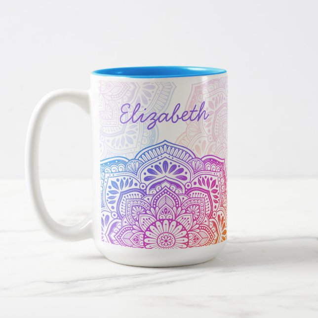 2 Couleurs Tasse personnalisée Iris Mandala 450ml (Gauche)