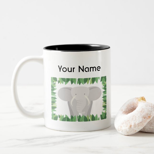 2 Couleurs Tasse personnalisée par éléphant (Avec donut)