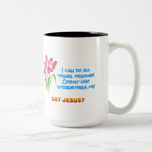 2 Couleurs Tasse Philippiens 4:13 (Droit)