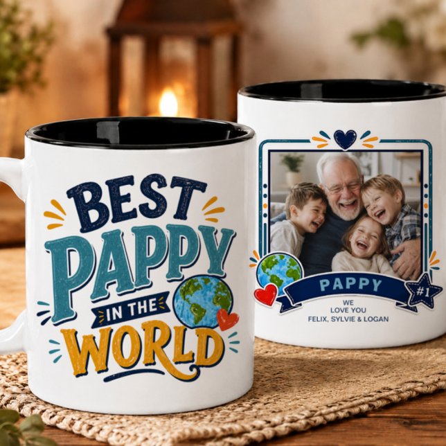 2 Couleurs Tasse Photo Meilleur Papi du Monde (Créateur téléchargé)