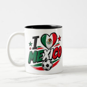 2 Couleurs Tasse pour fan de foot I Love Mexico Soccer Fier